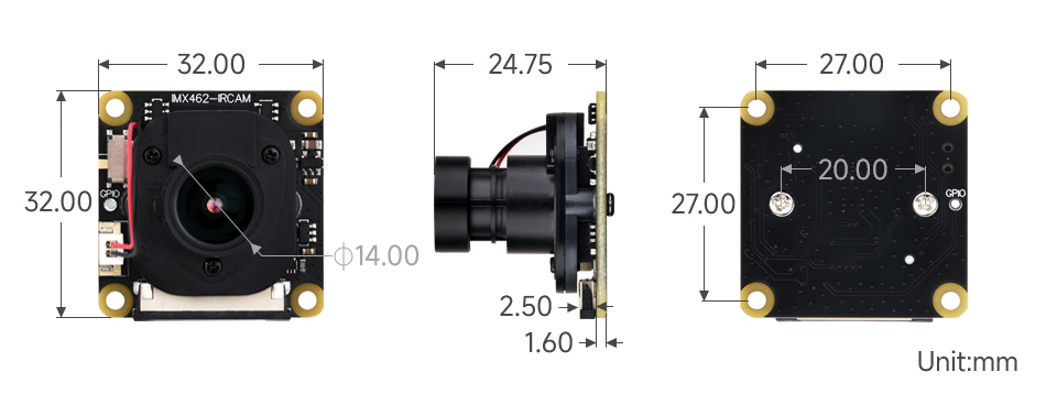 IMX462 2MP IR-CUT Camera, outline dimensions