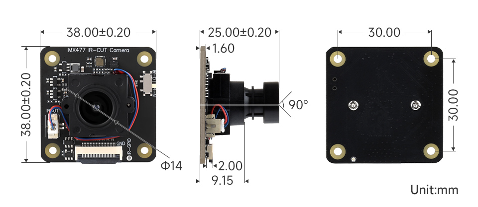 IMX477 IR-CUT 12.3MP Camera (A), outline dimensions