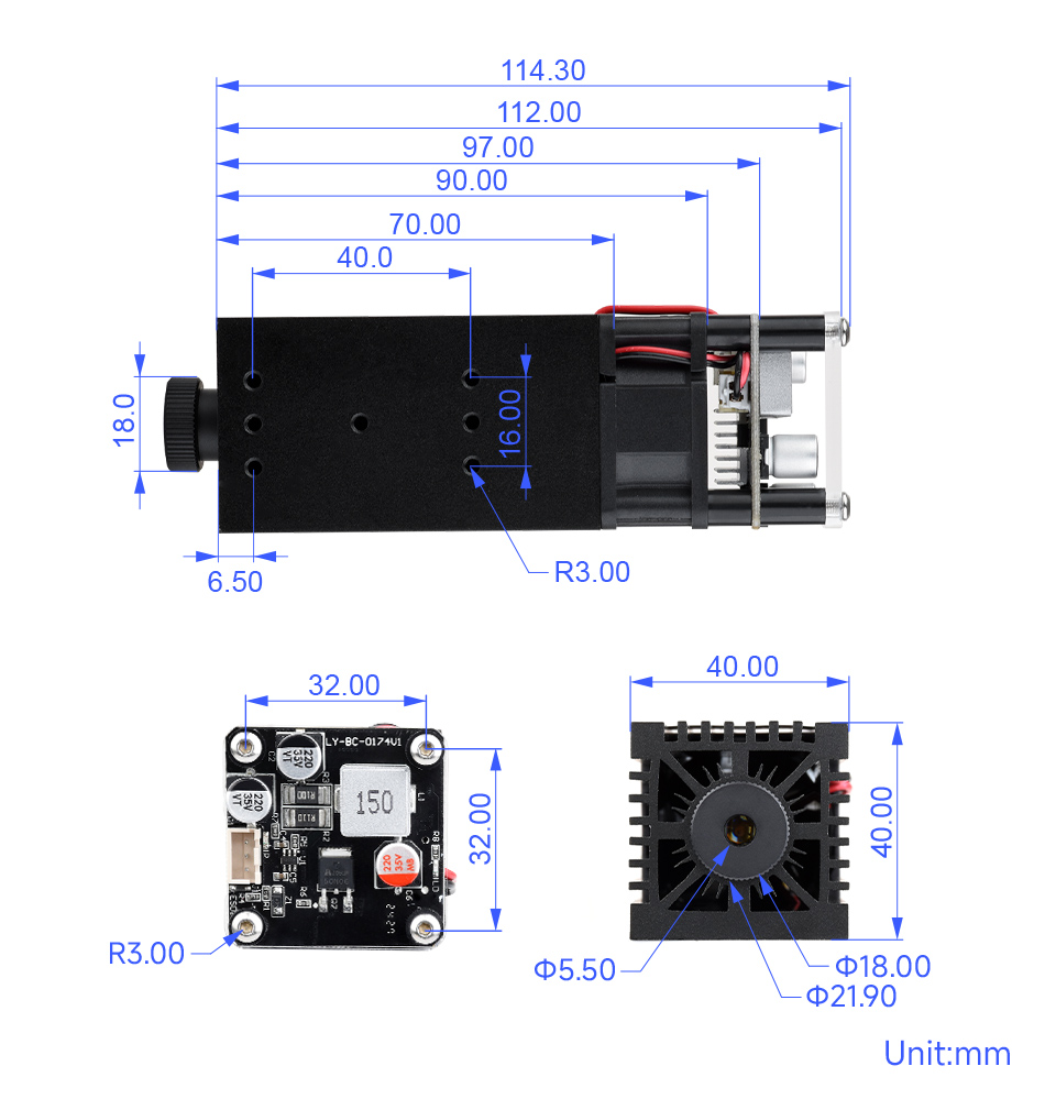 450nm High Precision Laser Module, outline dimensions