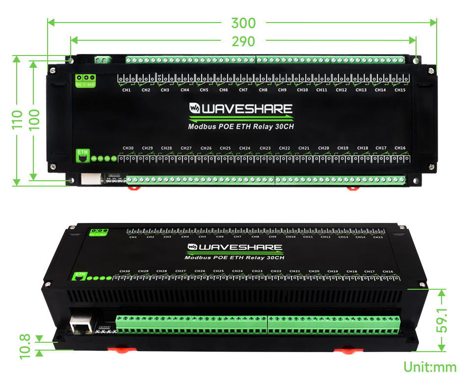 30-Ch Ethernet Relay Module, outline dimensions