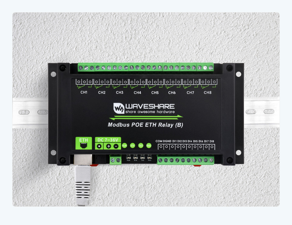 8-ch Ethernet Relay Module (B) With Digital Input, Modbus RTU/Modbus ...