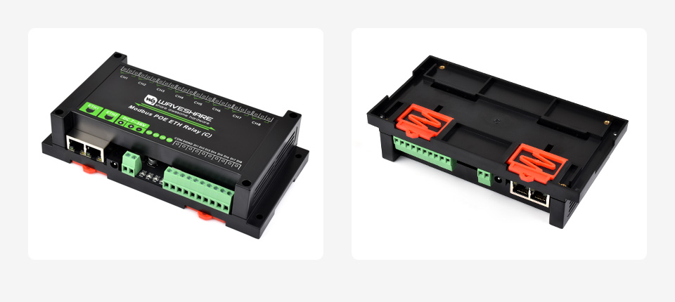 8-ch Ethernet Relay Module (C), adopts rail-mounted ABS plastic enclosure