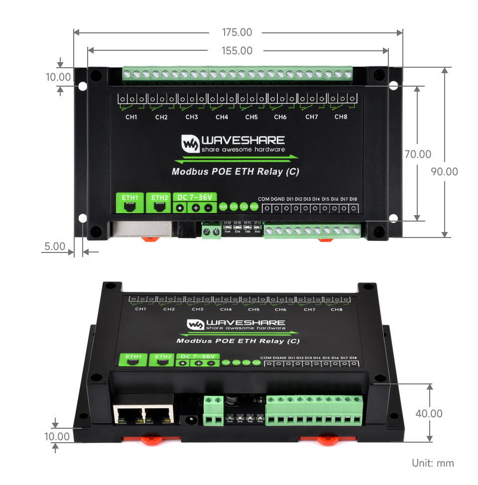 8-ch Ethernet Relay Module (C), outline dimensions