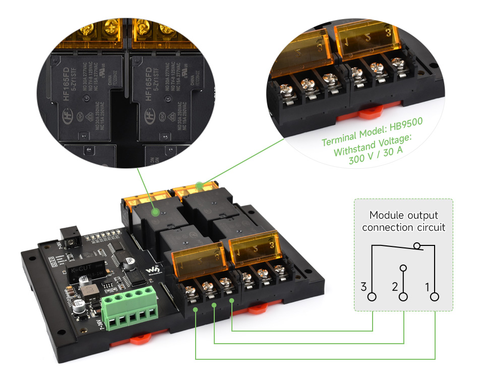 Industrial Modbus RTU 4-ch Relay Module, onboard high quality screw terminal