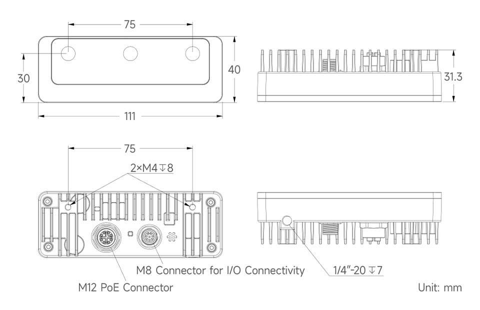 OAK-D-S2-POE OpenCV AI Machine Vision Kit, outline dimensions