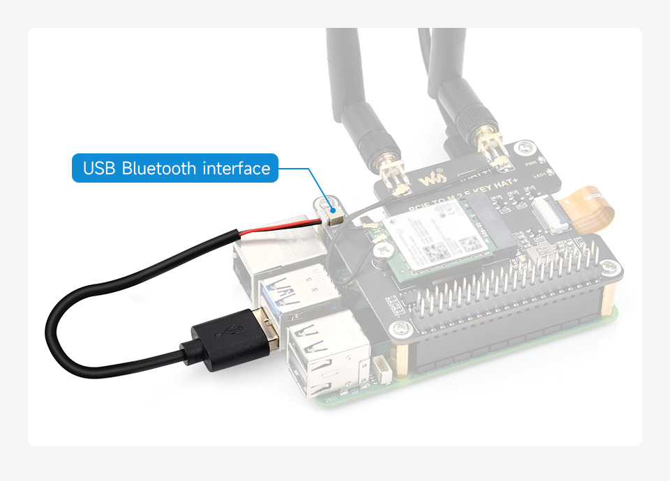 PCIe To M.2 E KEY Adapter for Raspberry Pi 5, supports USB Bluetooth connection