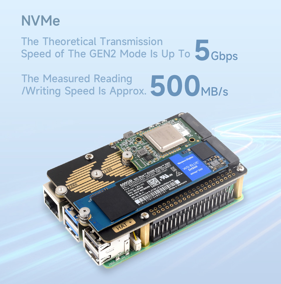 PCIe To 2-Ch M.2 Adapter for Raspberry Pi 5, improves reading/writing speed