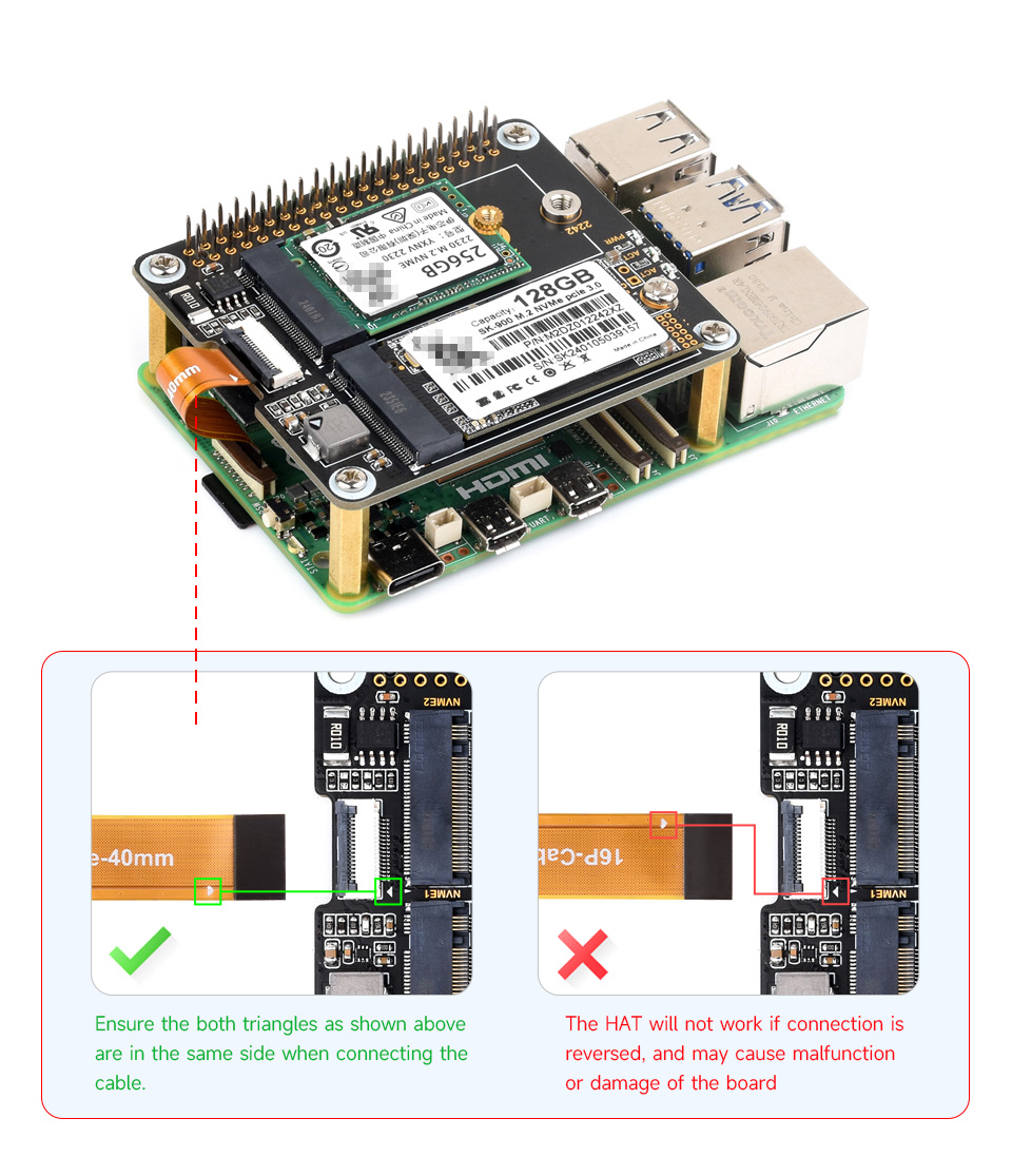 PCIe To 2-ch M.2 adapter, connecting to PI5 via 16PIN cable