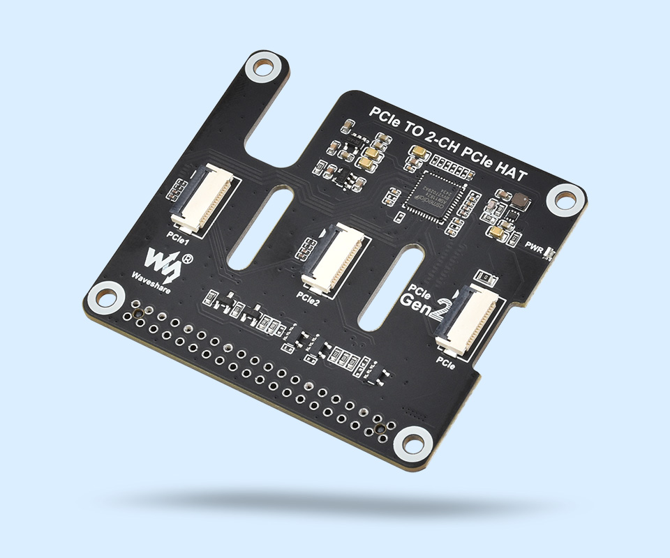 PCIe TO 2-CH PCIe HAT for Raspberry Pi 5, front view