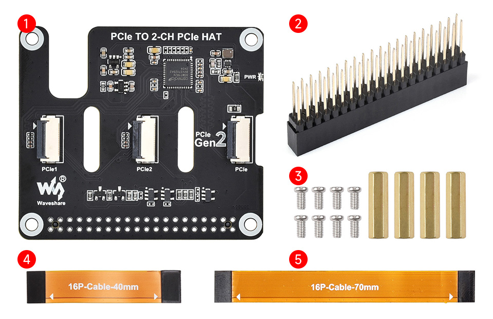 PCIe TO 2-CH PCIe HAT for Raspberry Pi 5, outline dimensions