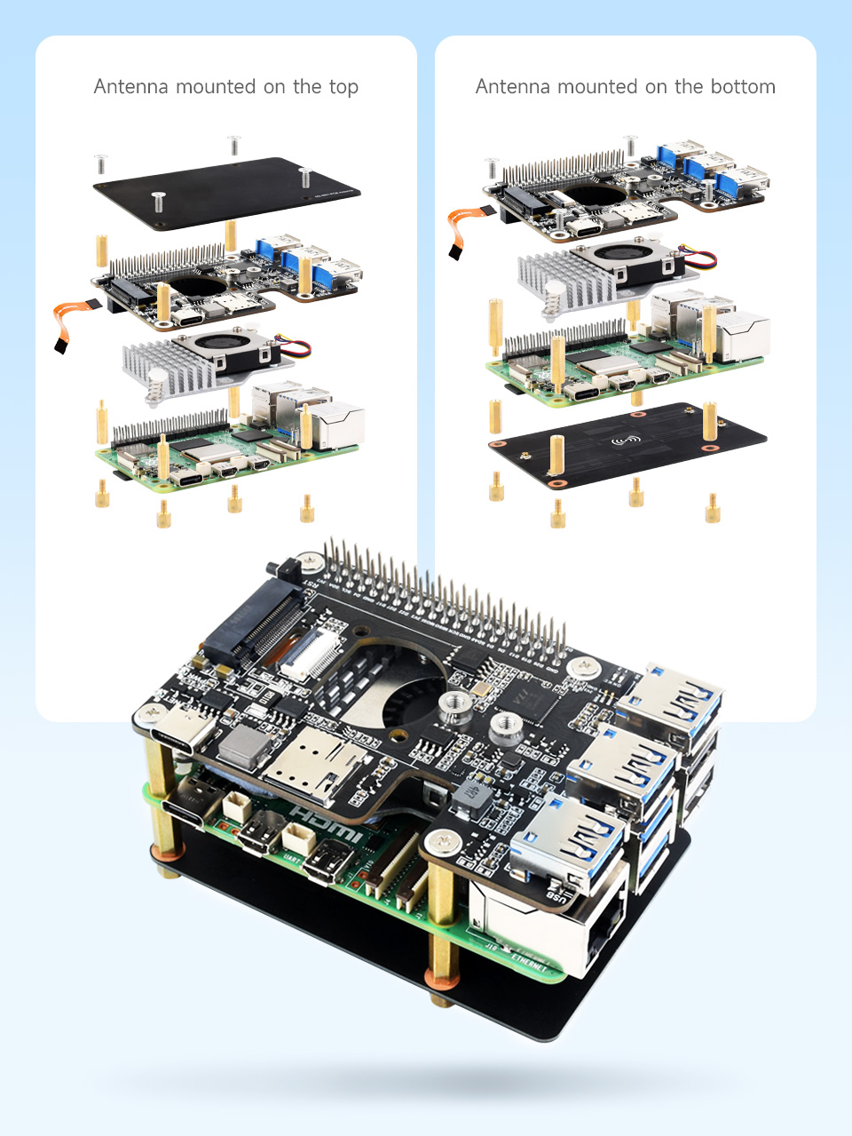 how to install PCIe to M.2 4G/5G And USB 3.2 HAT for Raspberry Pi 5