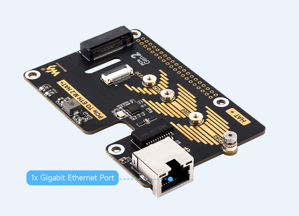 PCIe To ETH and M.2 Adapter for Raspberry Pi 5, extends to 1x Gigabit Ethernet port