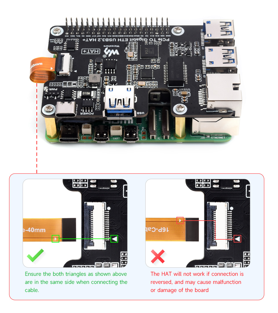 PCIe To Gigabit Ethernet And USB 3.2 Gen1 HAT for Raspberry Pi 5, how to connect the Pi5