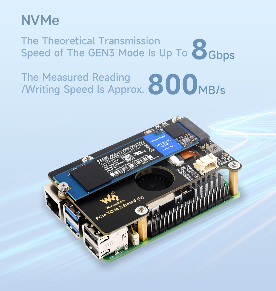 PCIe To M.2 Adapter Board for Raspberry Pi 5, improves reading/writing speed