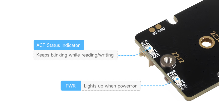 PCIe To M.2 Adapter Board (E) for Raspberry Pi 5, onboard dual LED indicators