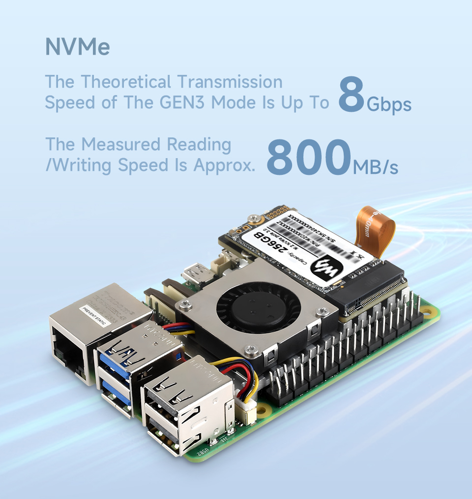 PCIe To M.2 Adapter Board (E) for Raspberry Pi 5, improves reading/writing speed