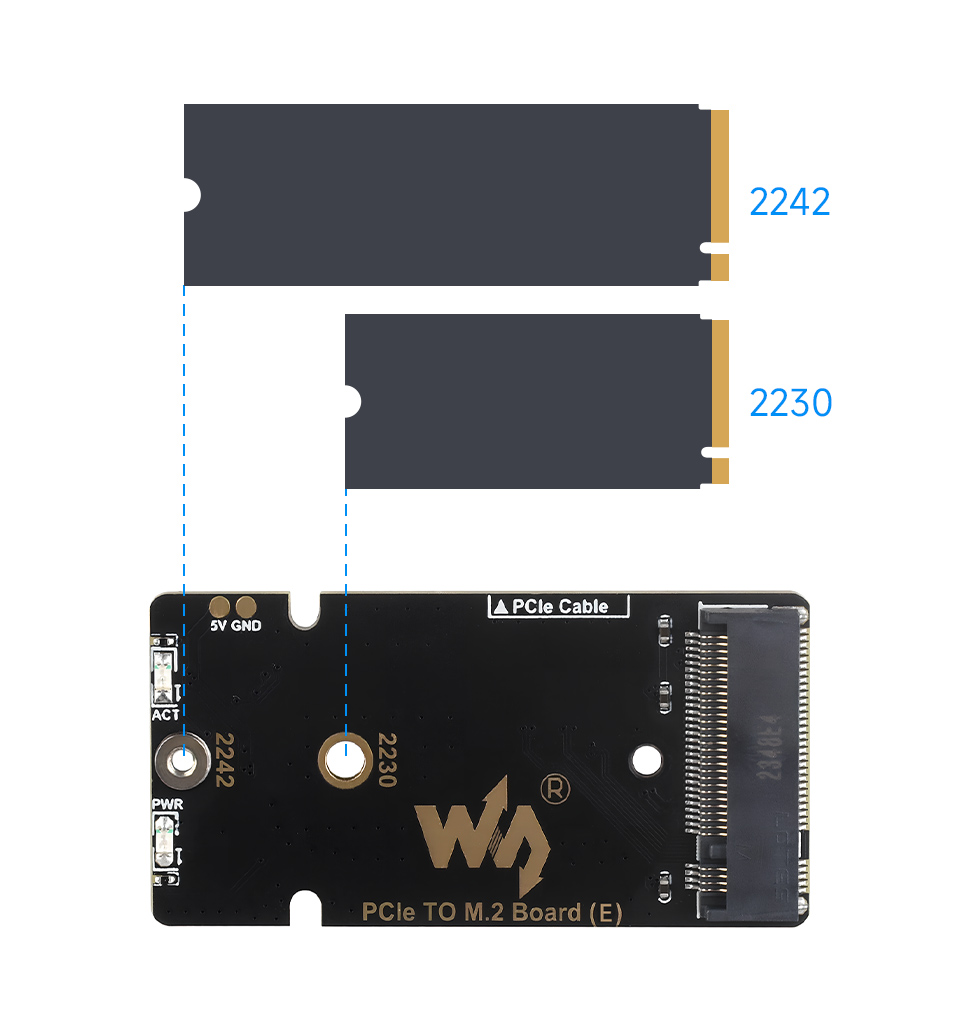 PCIe To M.2 Adapter Board (E) for Raspberry Pi 5, compatible With / 2242 / 2230 Size M.2 Solid State Drive