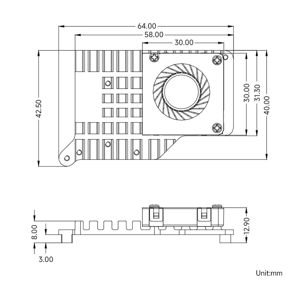 PCIe To M.2 Adapter Board (E) for Raspberry Pi 5, outline dimensions