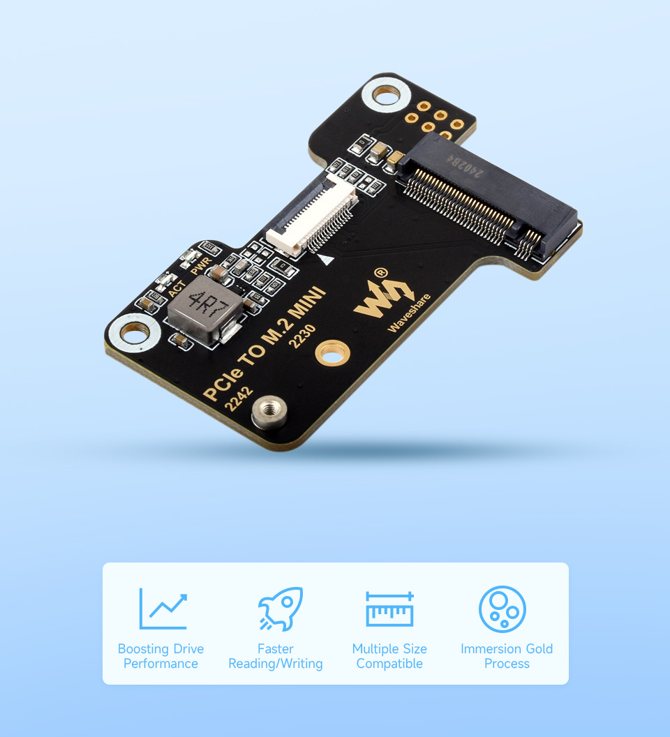 PCIe To M.2 MINI Adapter for Raspberry Pi 5, front view