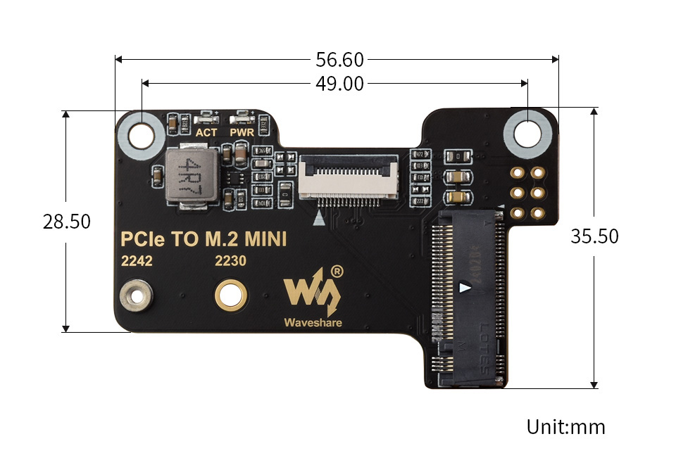 PCIe TO M.2 MINI Adapter, outline dimensions