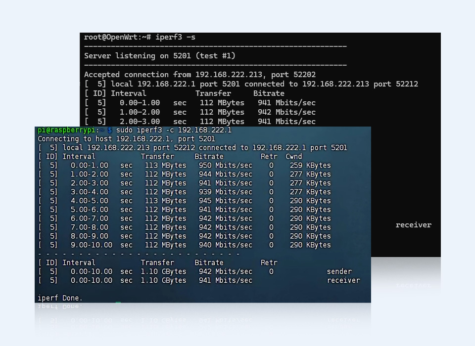 PCIe to MiniPCIe / Gigabit Ethernet / USB 3.2 Gen1 HAT for Raspberry Pi 5, network speed measurement