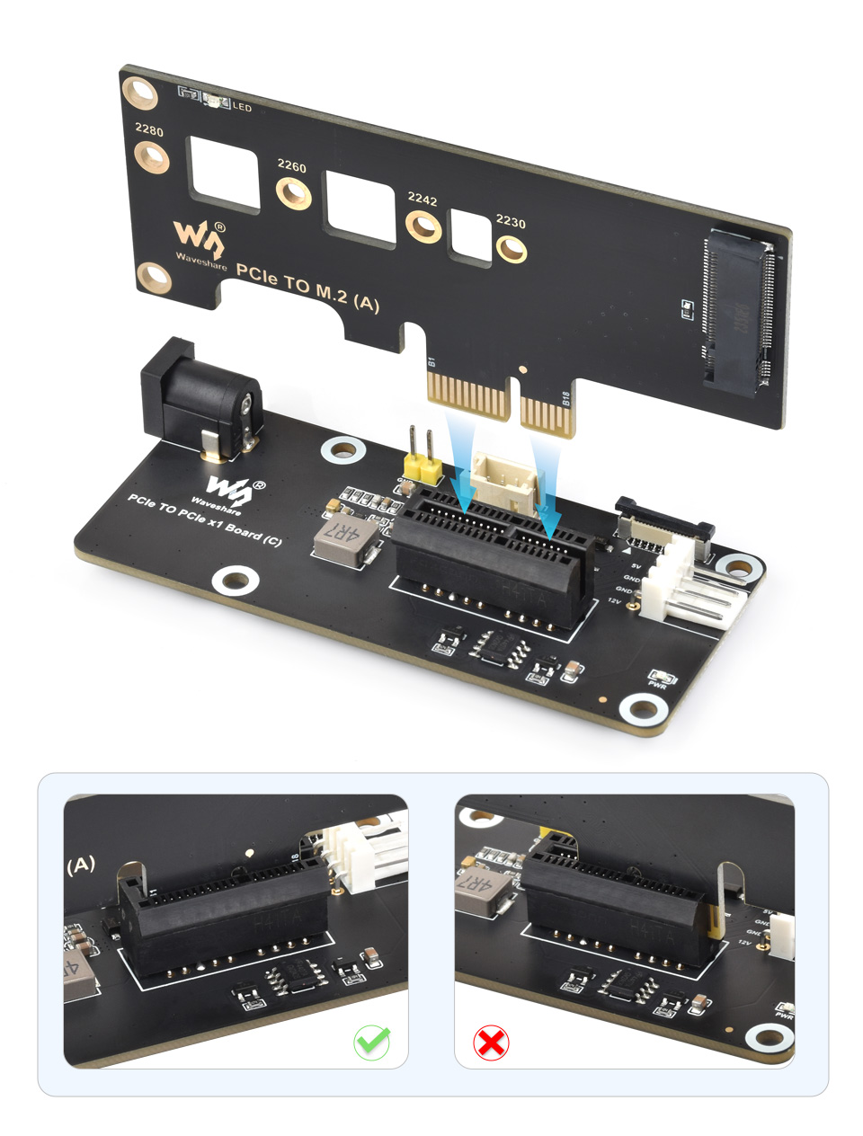 PCIe FFC Connector To Standard PCIe x1 Slot Adapter Board, connecting with PCIe device