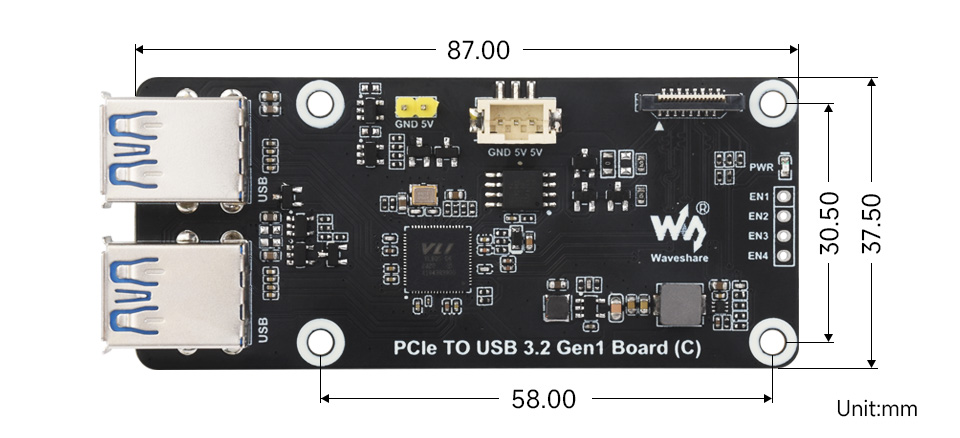 PCIe to 4-ch USB3.2 Gen1 Board (C), outline dimensions