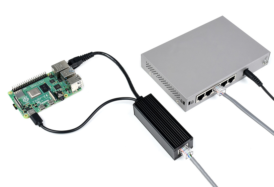 Industrial Gigabit PoE splitter, connecting with Raspberry Pi 4B