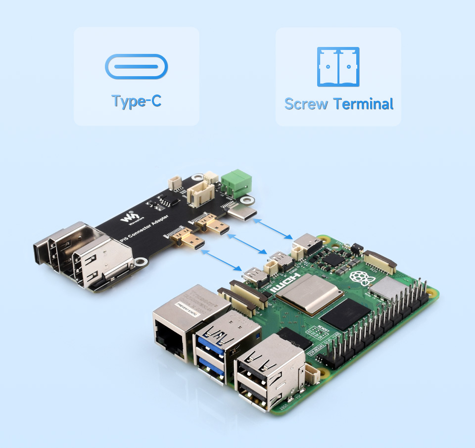 Mini-Computer Kit for Raspberry Pi 5, comes with Pi5 HDMI and Type-C adapter