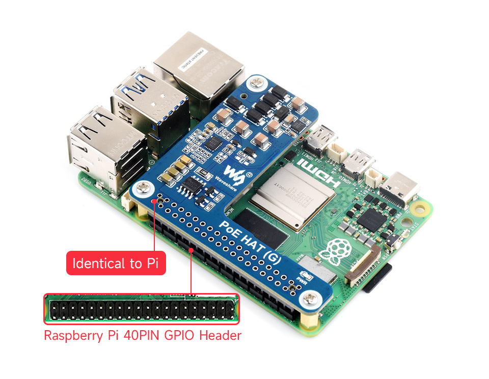 PoE HAT (G), Raspberry Pi 40PIN GPIO header