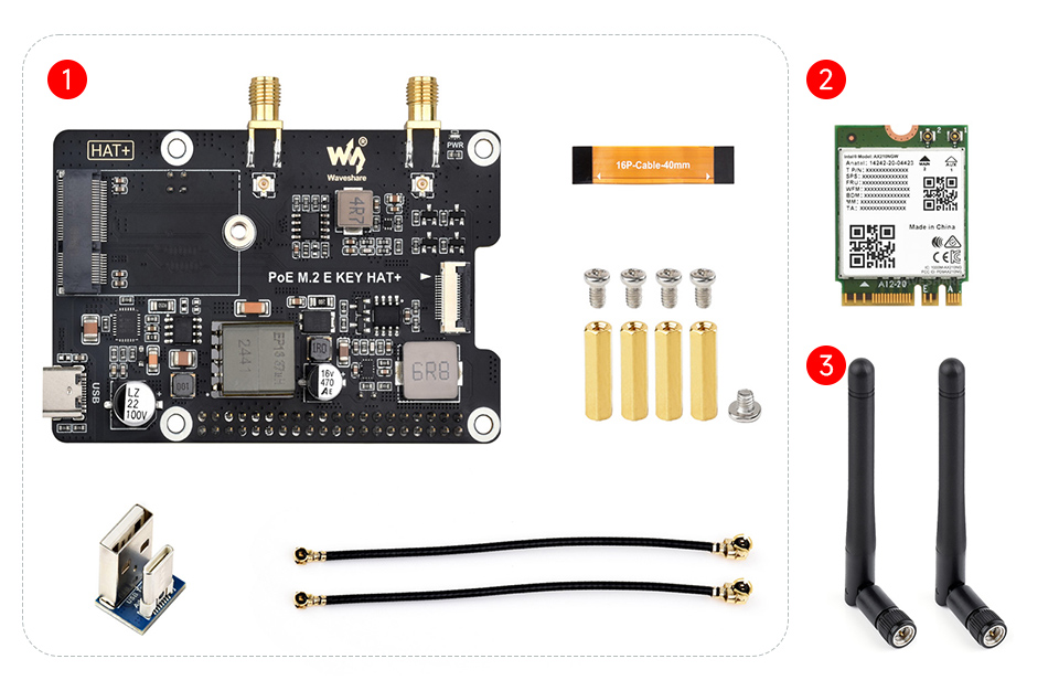 PoE M.2 E KEY HAT+ Acce A