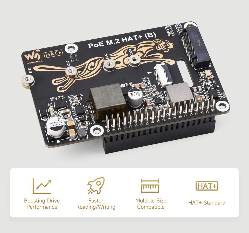 PCIe To M.2 with PoE HAT (B), front view and features