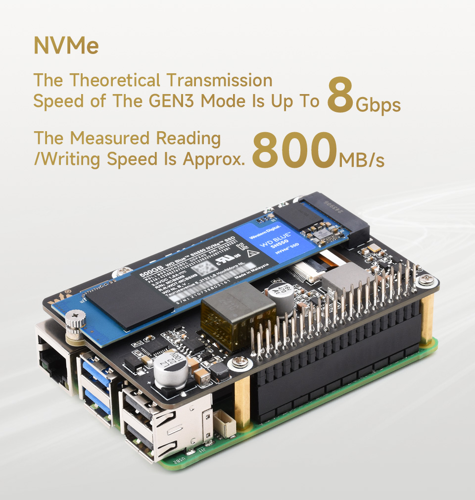 PCIe To M.2 with PoE HAT (B), improves reading/writing speed