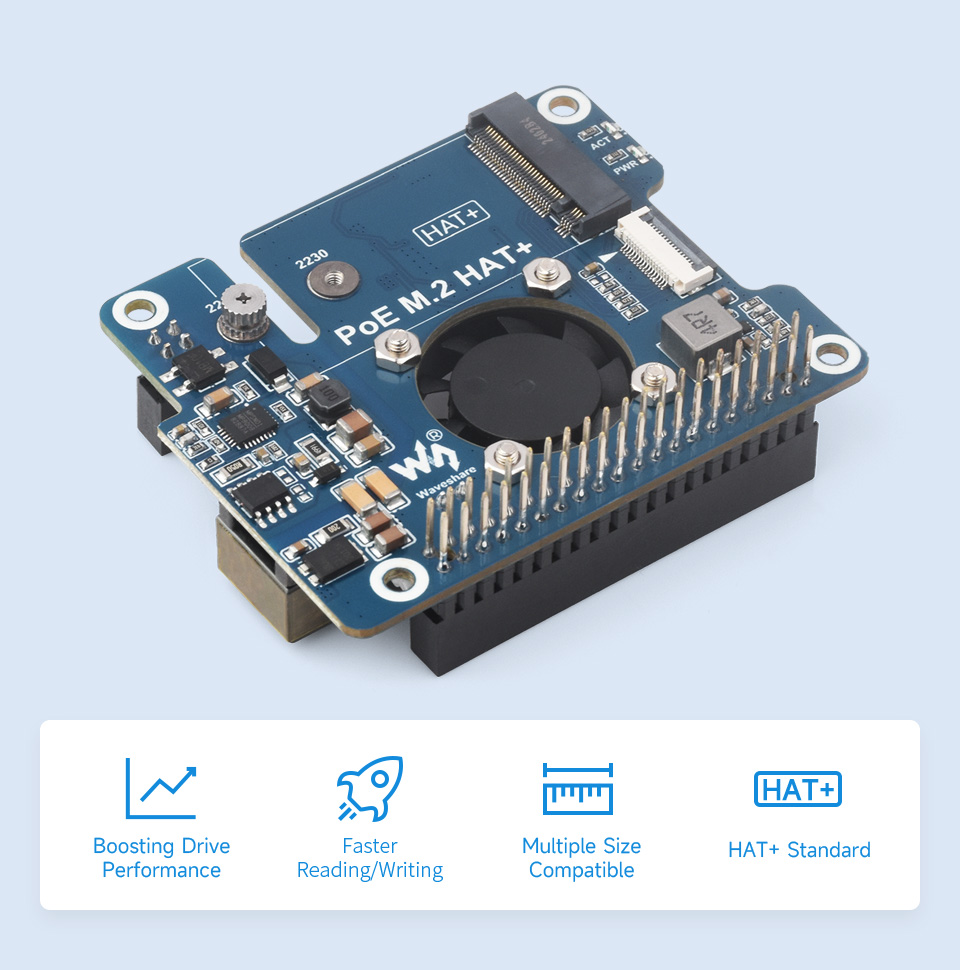 PCIe To M.2 with PoE HAT, front view