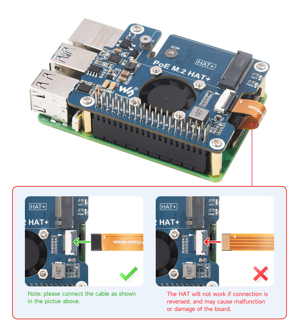 PCIe To M.2 with PoE HAT, connecting to PI5 via 16PIN cable