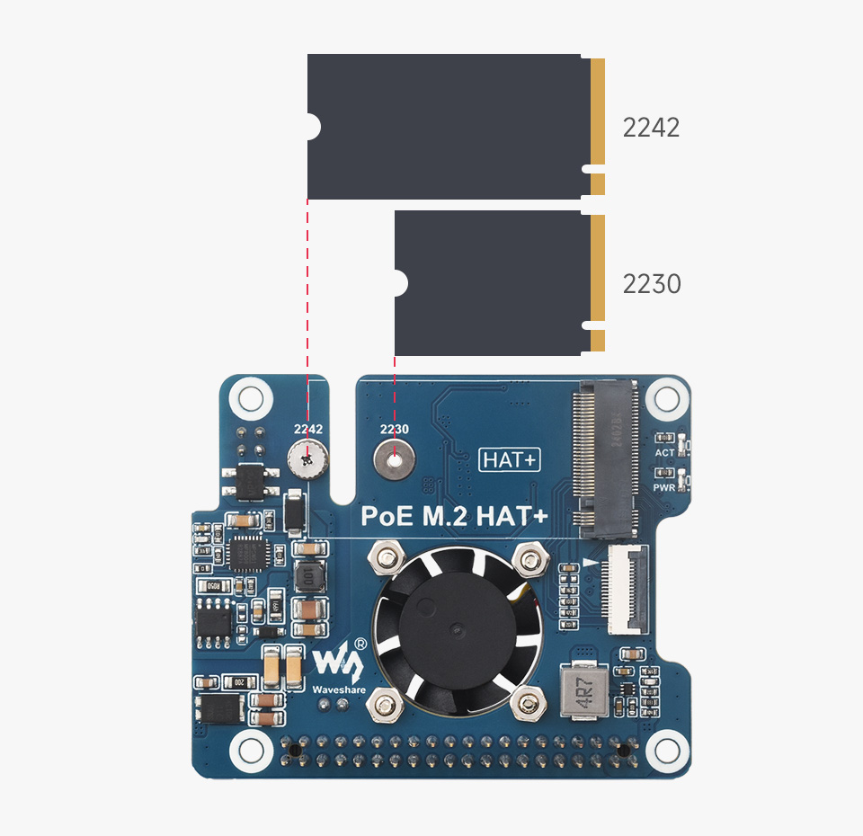 PCIe To M.2 with PoE HAT, compatible With 2230/2242 Size M.2 Solid State Drive