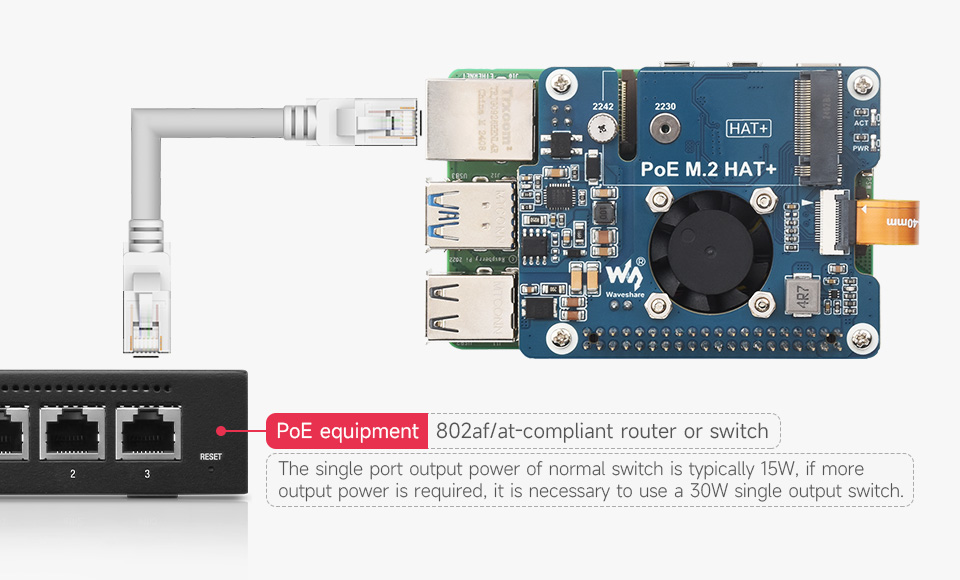 PCIe To M.2 with PoE HAT, with PoE function