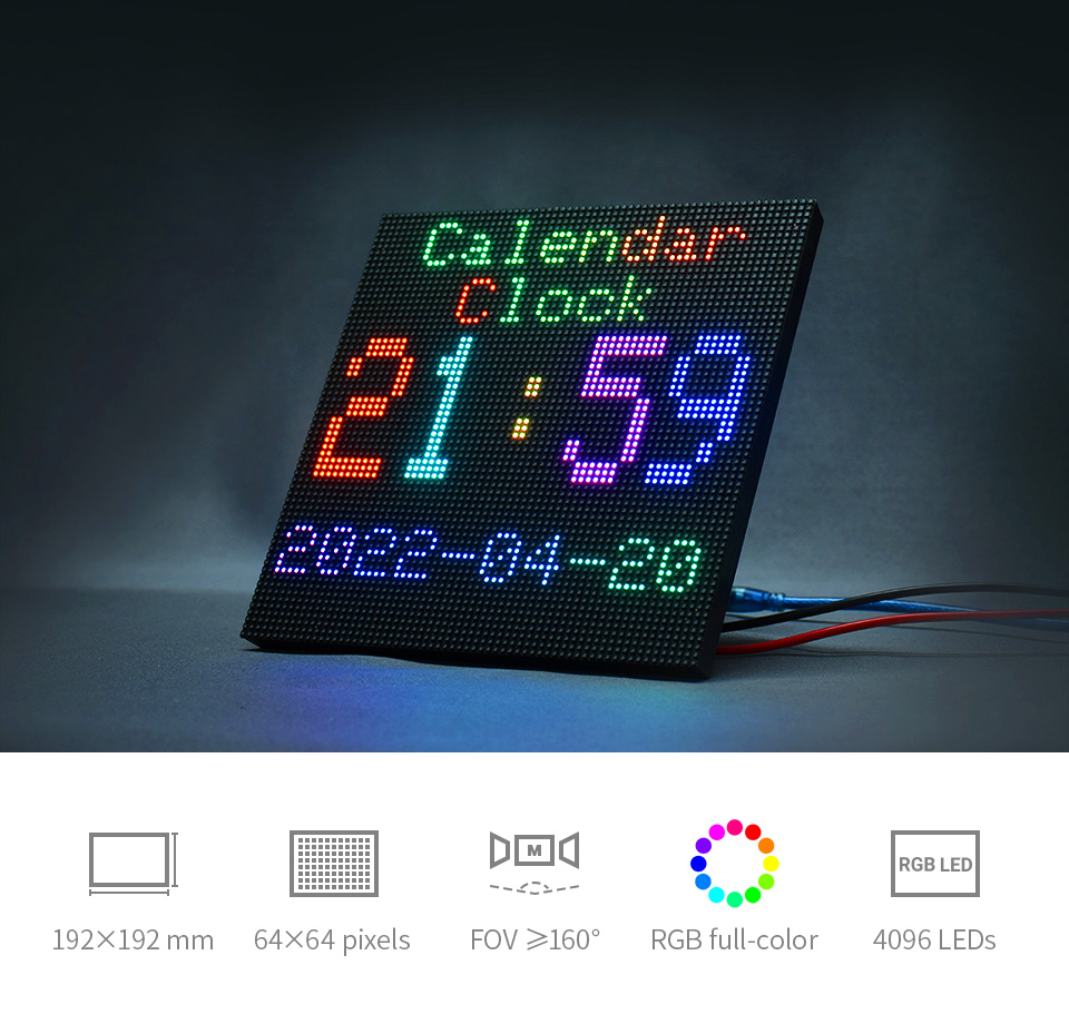 64X64 RGB Full-Color LED Matrix Panel –