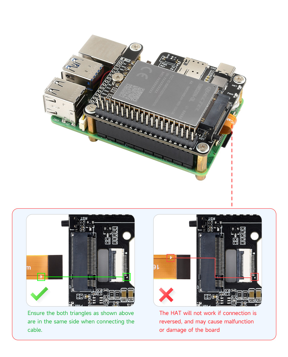 PCIe To 5G HAT for Raspberry Pi 5, connecting to PI5 via PCIe interface