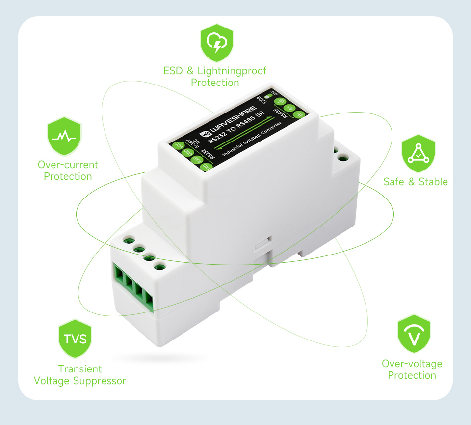 RS232 To RS485 Converter DIN Rail, Active Digital Isolator, Anti-Surge
