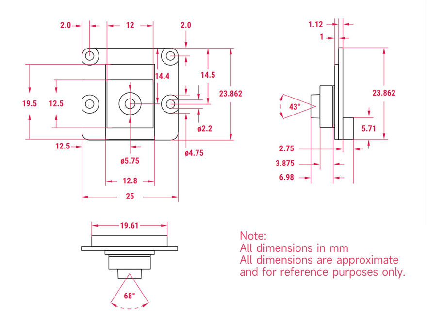 Raspberry Pi AI camera module, outline dimensions