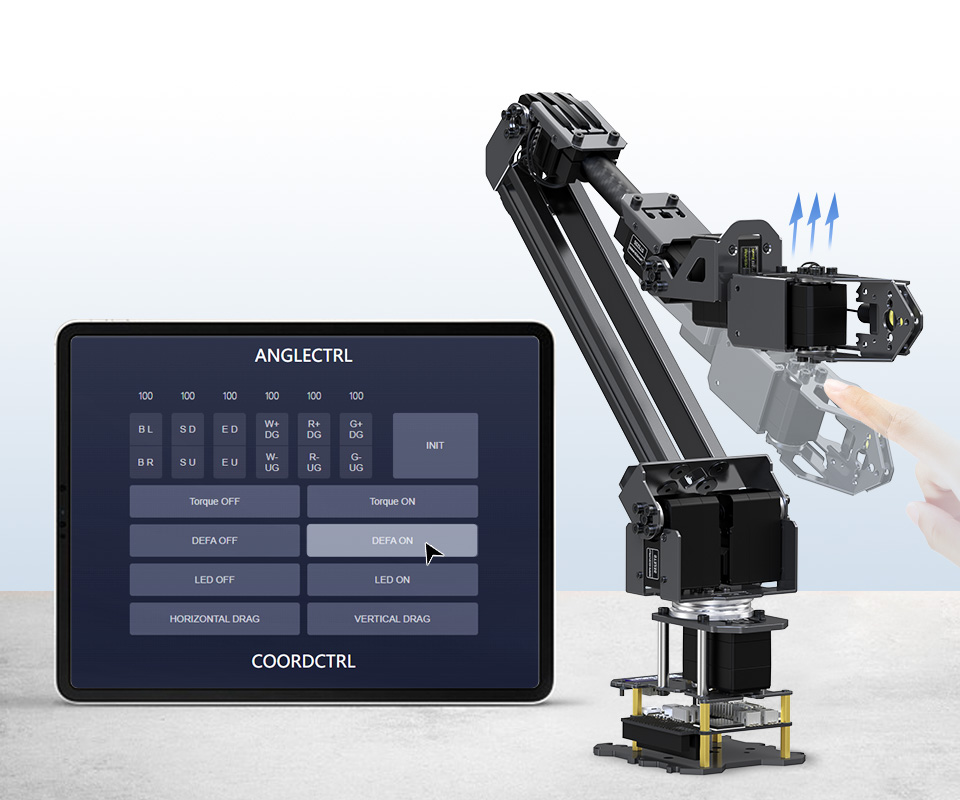 5 + 1 DOF High-Torque Serial Bus Servo Robotic Arm Kit, supports dynamic external force adaptive control