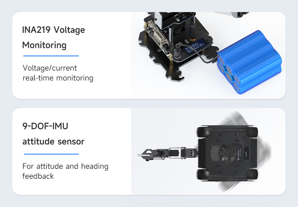 5 + 1 DOF High-Torque Serial Bus Servo Robotic Arm Kit, with INA219 battery voltage Monitoring and 9-axis IMU sensor