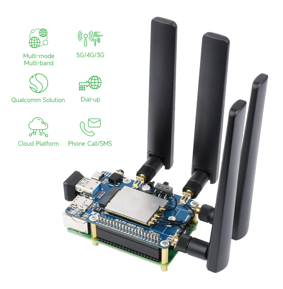 Waveshare SIM8200EA-M2 5G HAT with Antennas 5G/4G/3G Support Snapdragon 