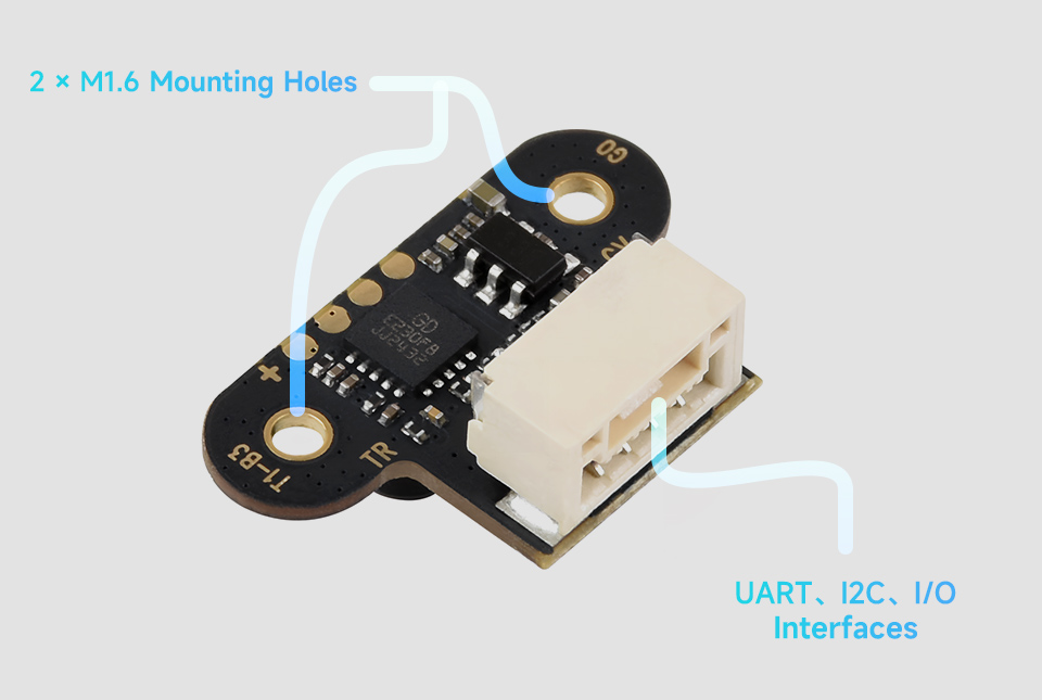 TOF Mini Laser Range Sensor, interfaces and mounting holes