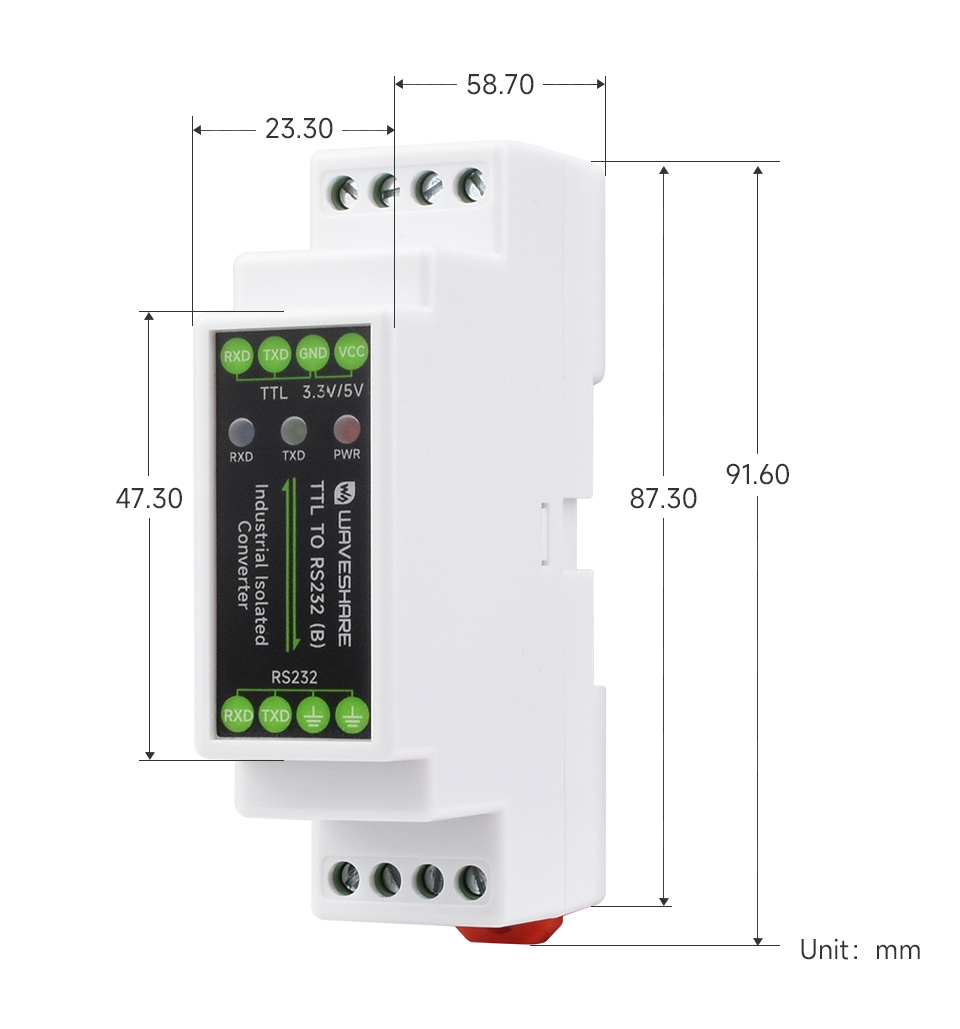 TTL To RS232 converter, outline dimensions