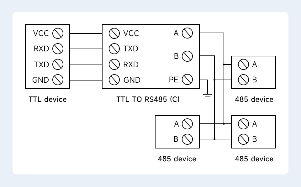 TTL To RS485 (C) converter, communication connection two