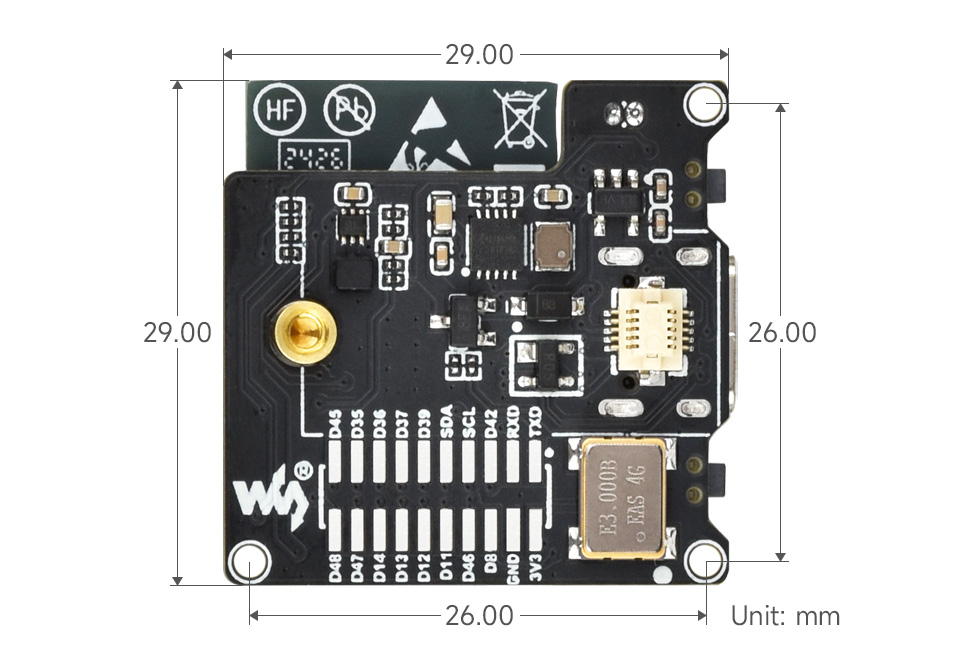 ESP32-S3 IR Thermal Imaging Camera Module, outline dimensions