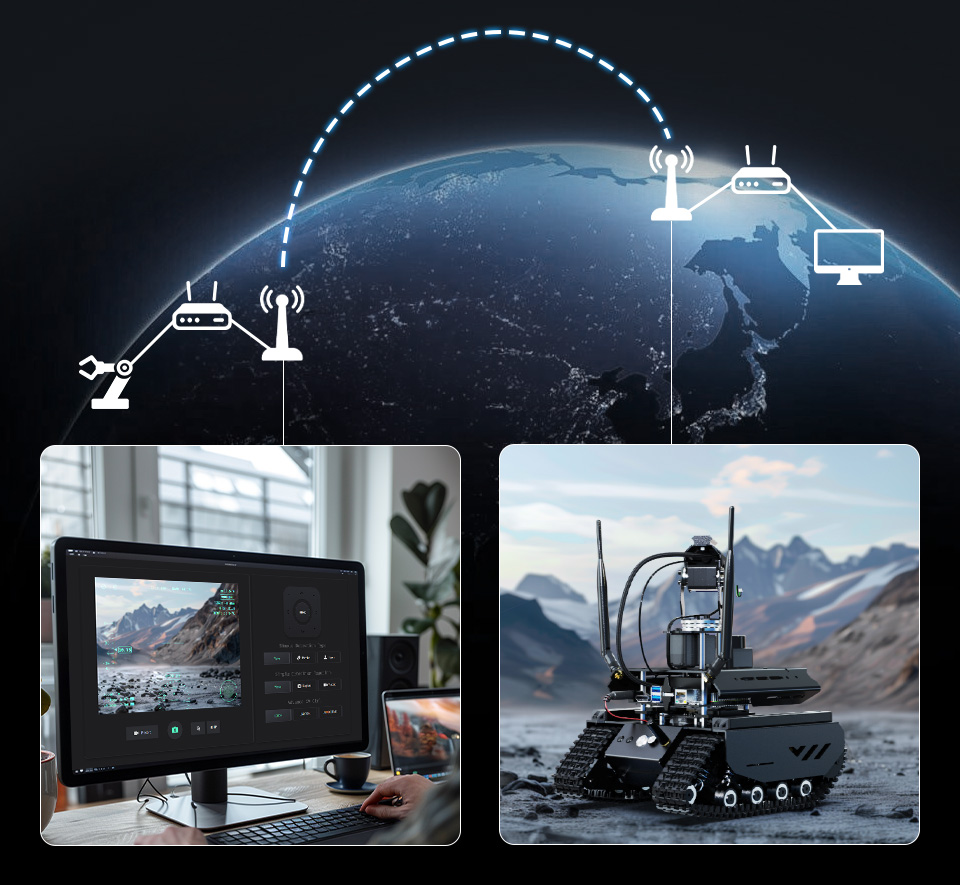 UGV Beast ROS 2 AI Robot, web application demos are based on WebRTC for real-time video transmission and robot remote control