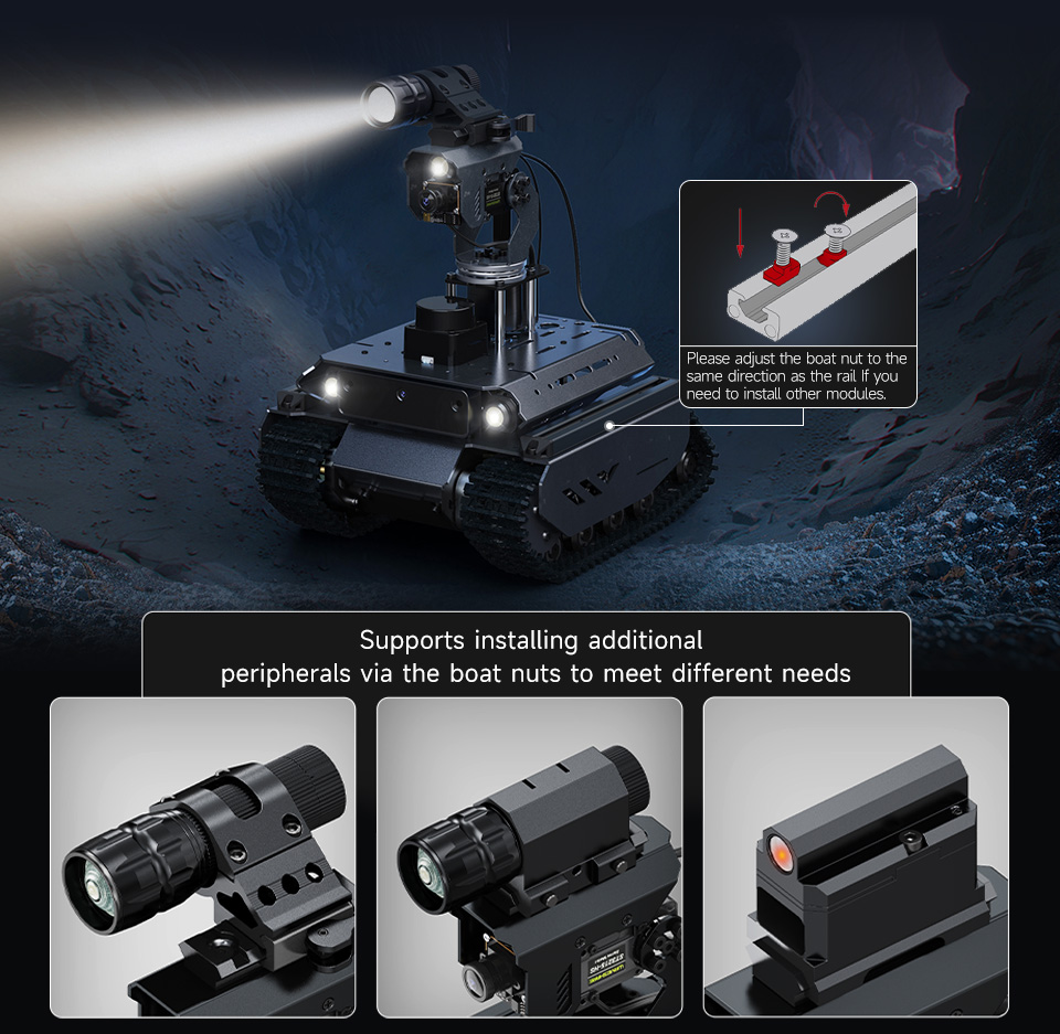 UGV Beast AI Robot with standard Aluminum rail for installing additional peripherals